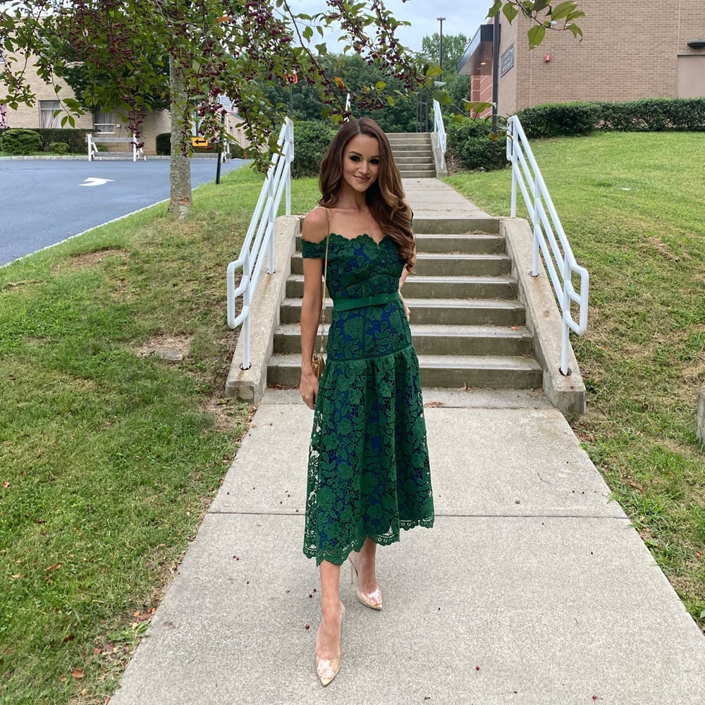 Self-Portrait Emerald Lace Midi Dress | Size 0 | Worn Once